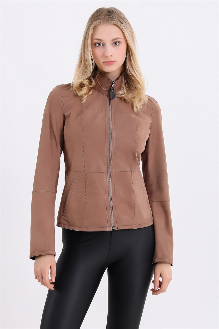 Veste en cuir réversible marron clair, LC Leather Club