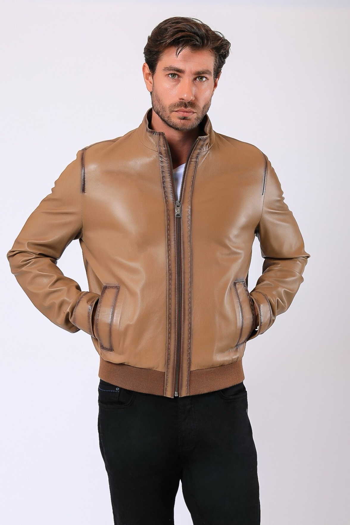 Jasnobrązowa kurtka Dylan ze skóry naturalnej, LC Leather Club