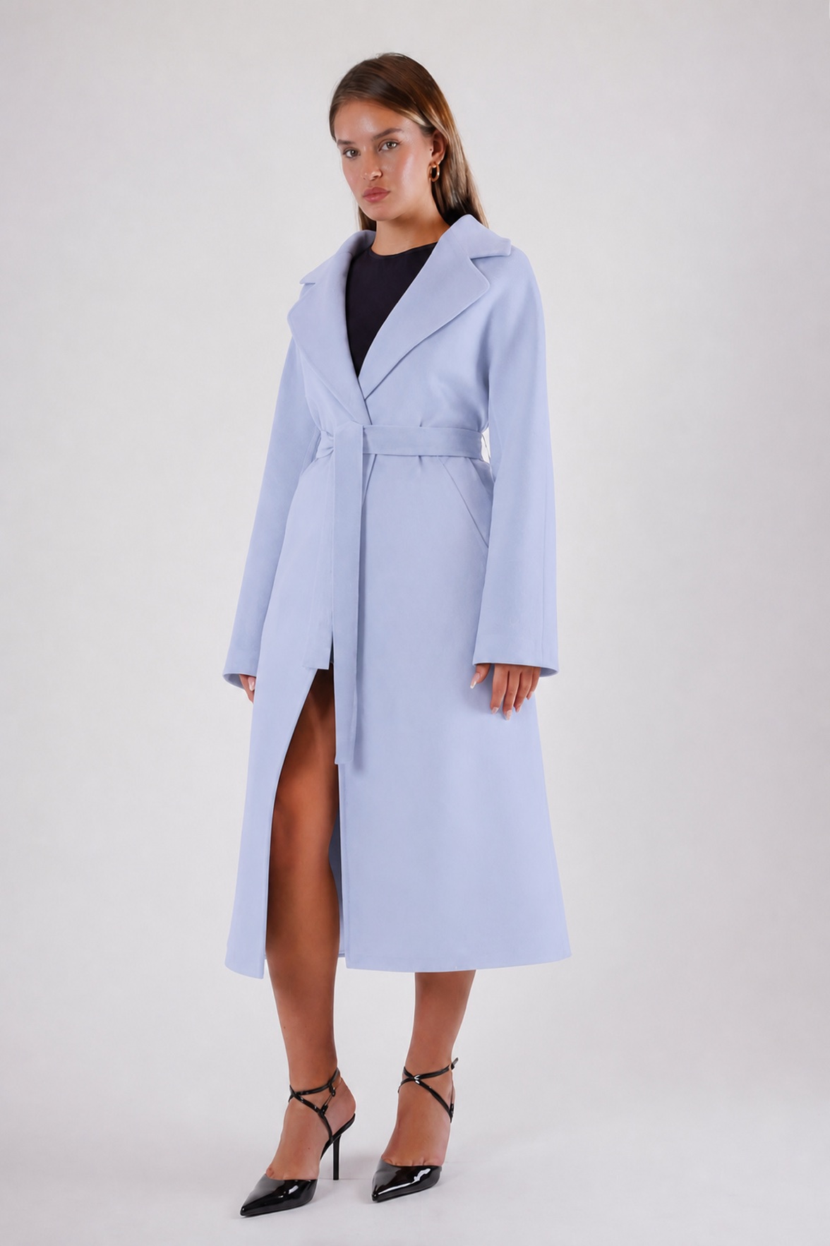 Manteau en cachemire bleu clair, LC Leather Club