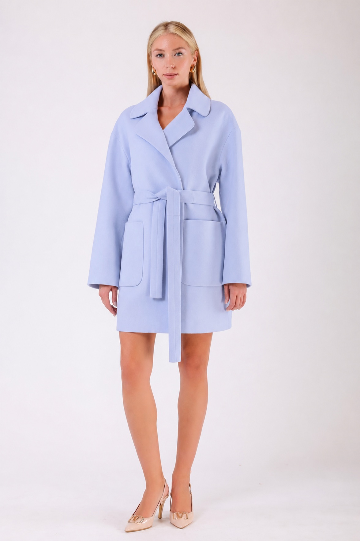 Manteau en cachemire bleu clair, LC Leather Club