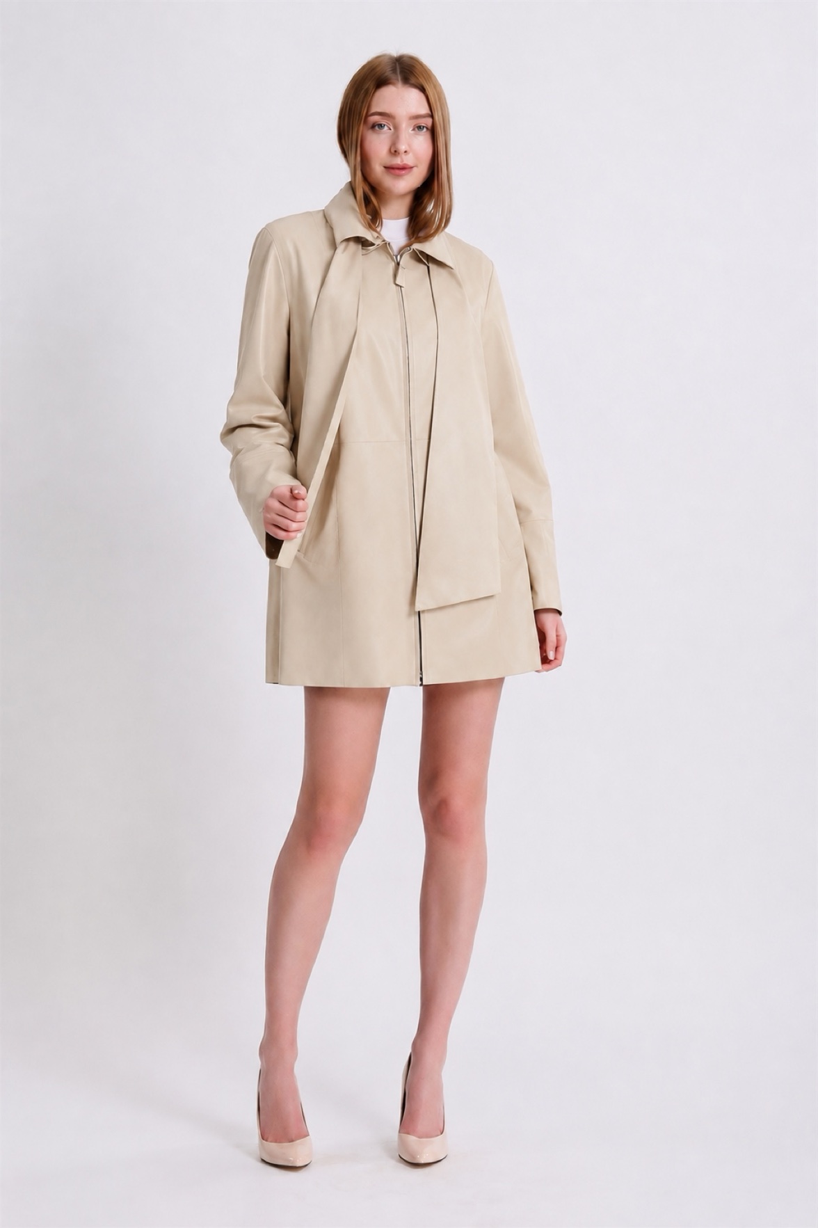 Manteau en cuir réversible beige, LC Leather Club
