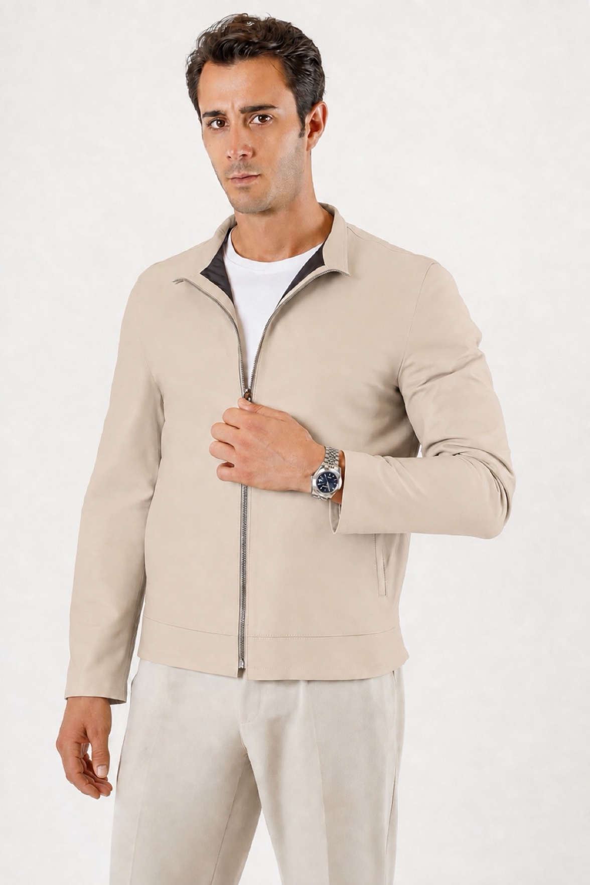 Veste en cuir beige réversible, LC Leather Club