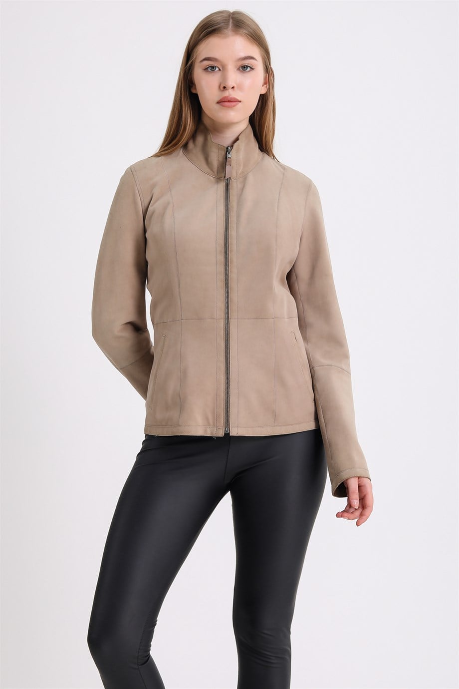 Beige zweiseitige Wildlederjacke, LC Leather Club