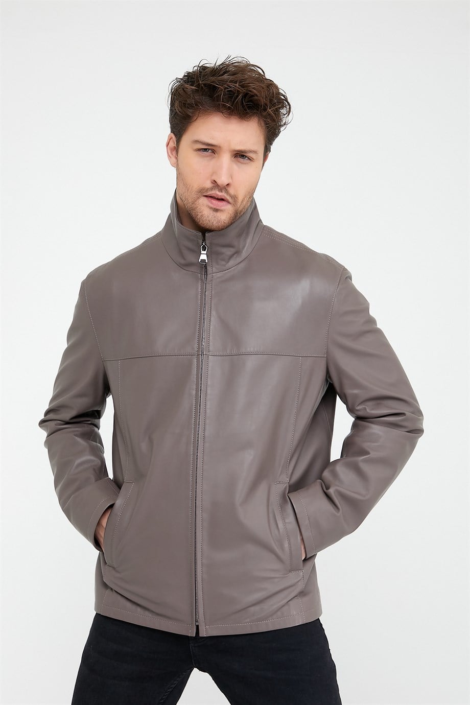 Veste en cuir beige, LC Leather Club