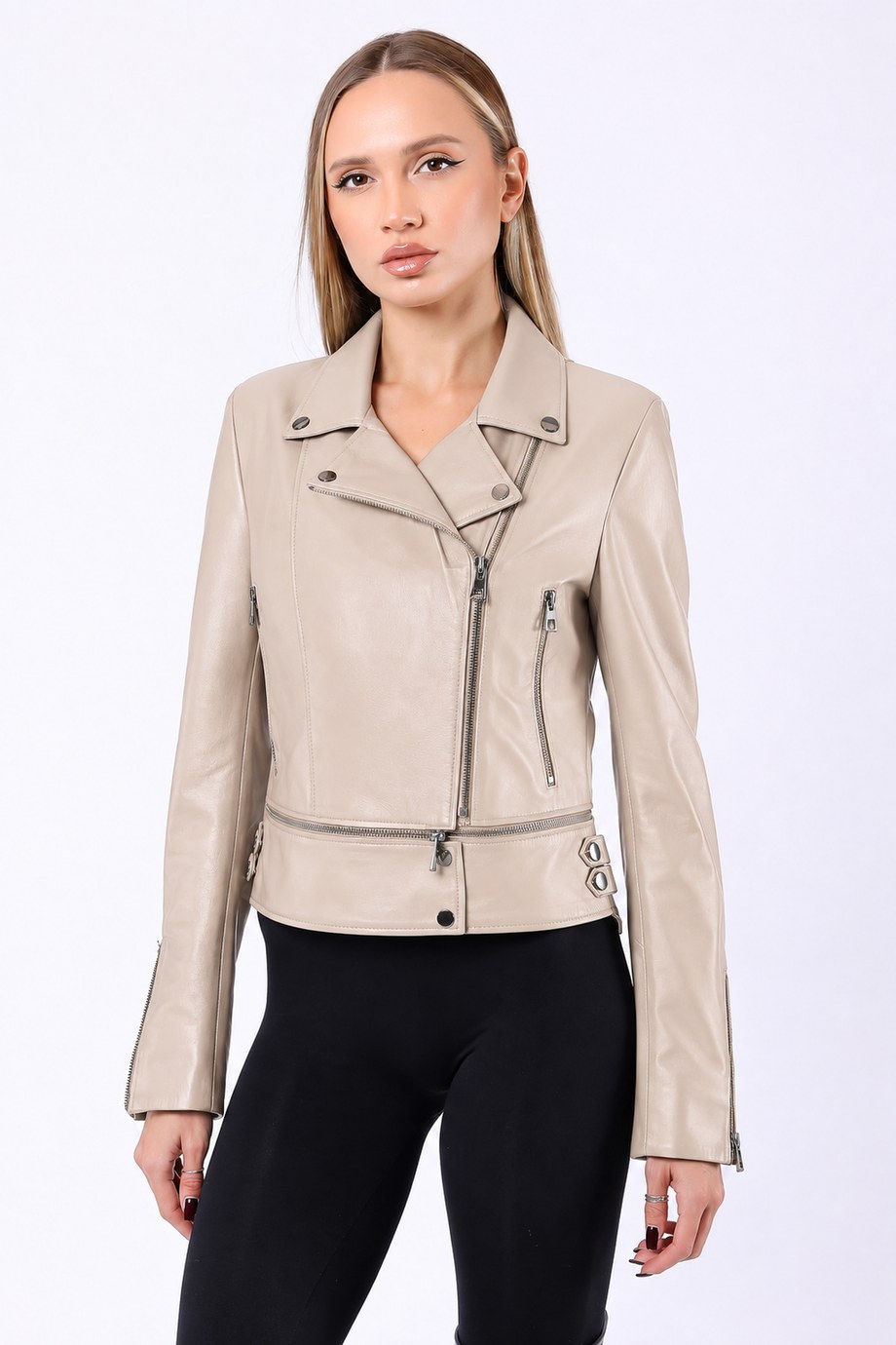 Bej Fonksiyonel Hakiki Deri Ceket, LC Leather Club