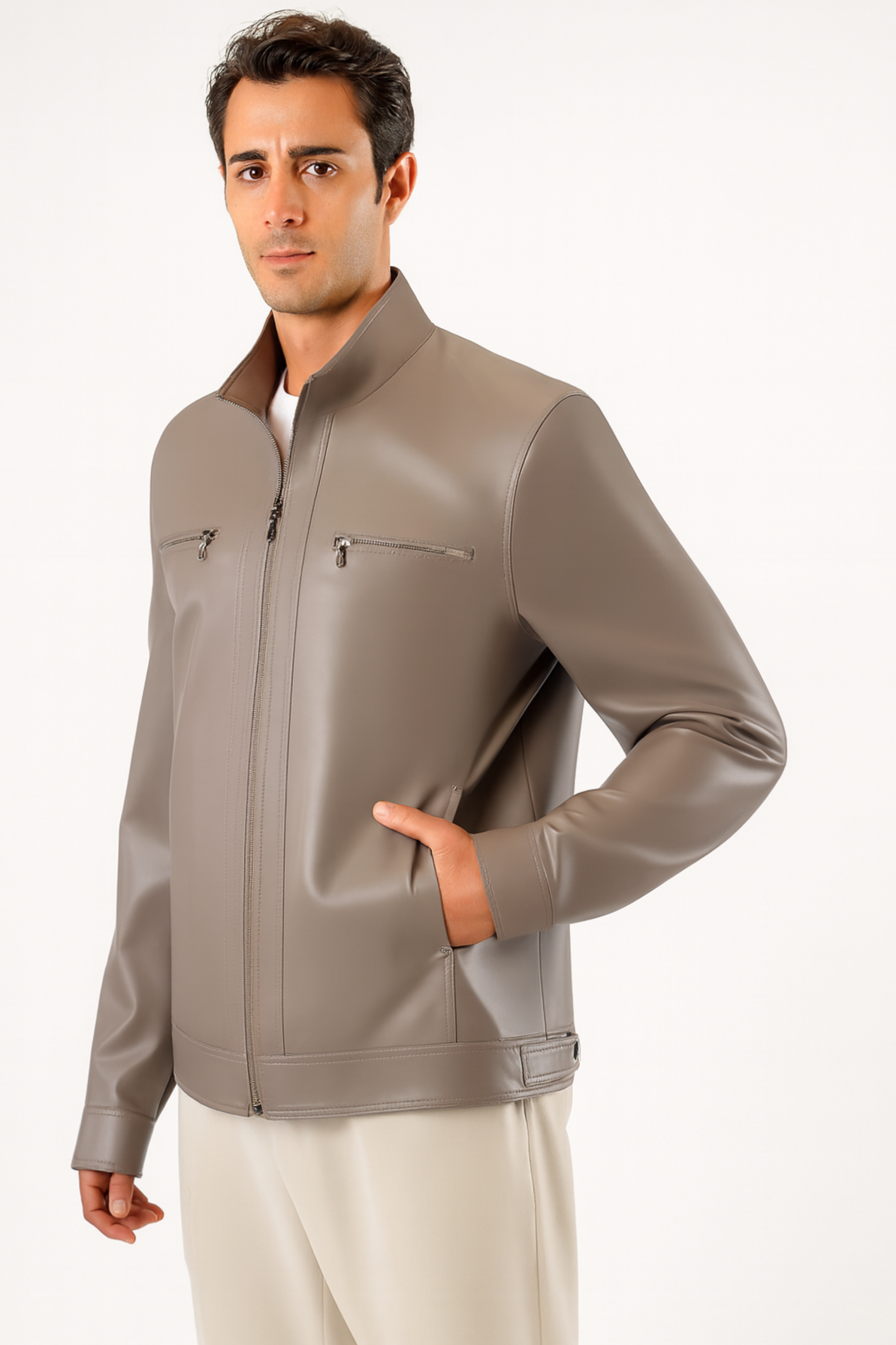 Veste en cuir beige, LC Leather Club