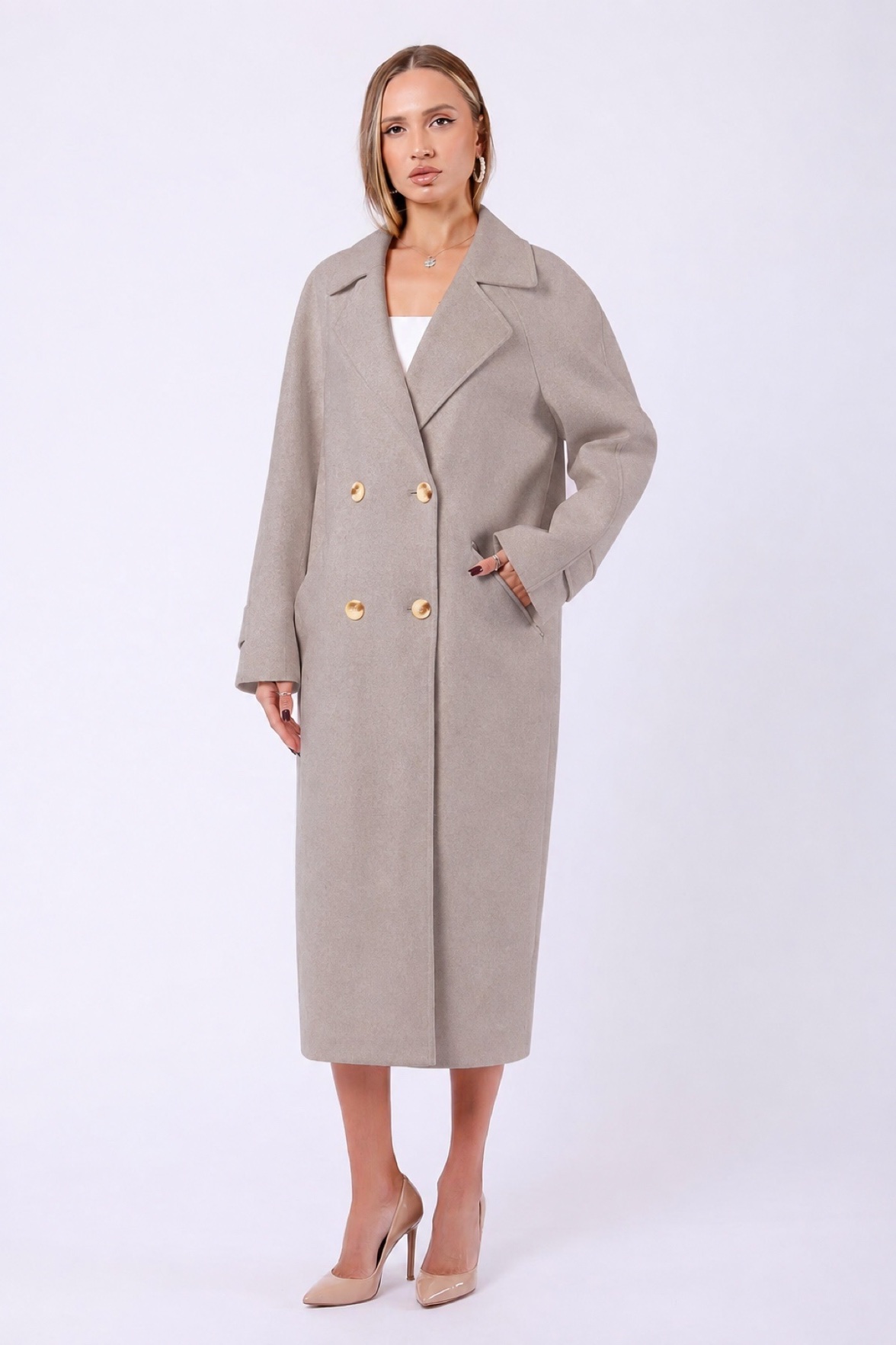 Manteau en cachemire beige véritable, LC Leather Club
