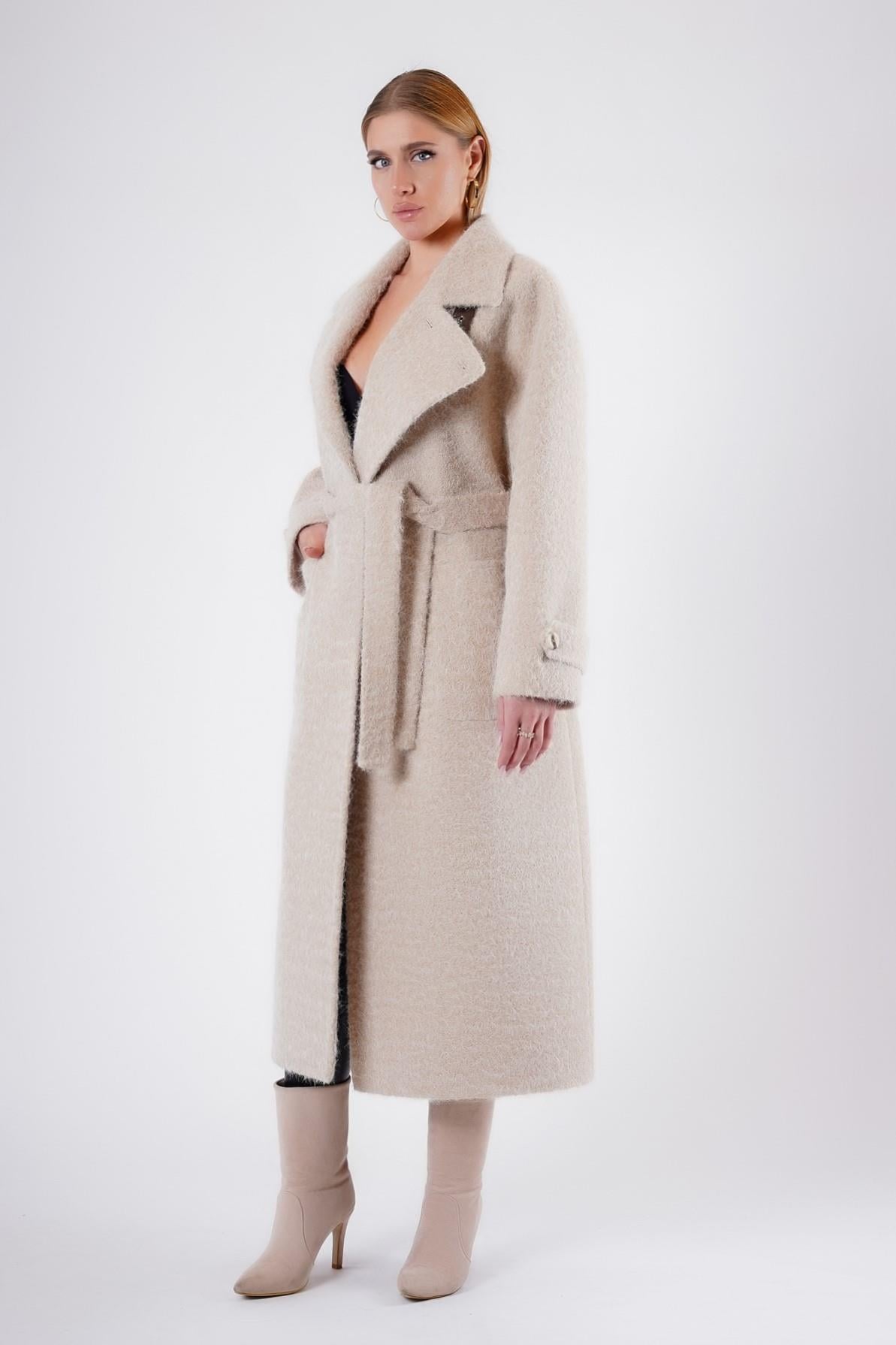 Manteau en laine véritable beige, LC Leather Club