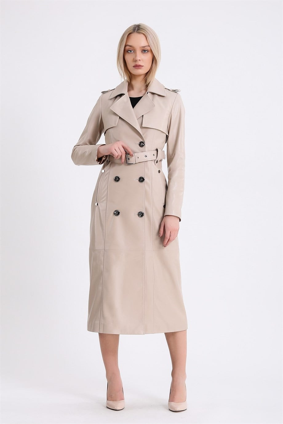 Beiger Lammledermantel Trenchcoat, LC Leather Club