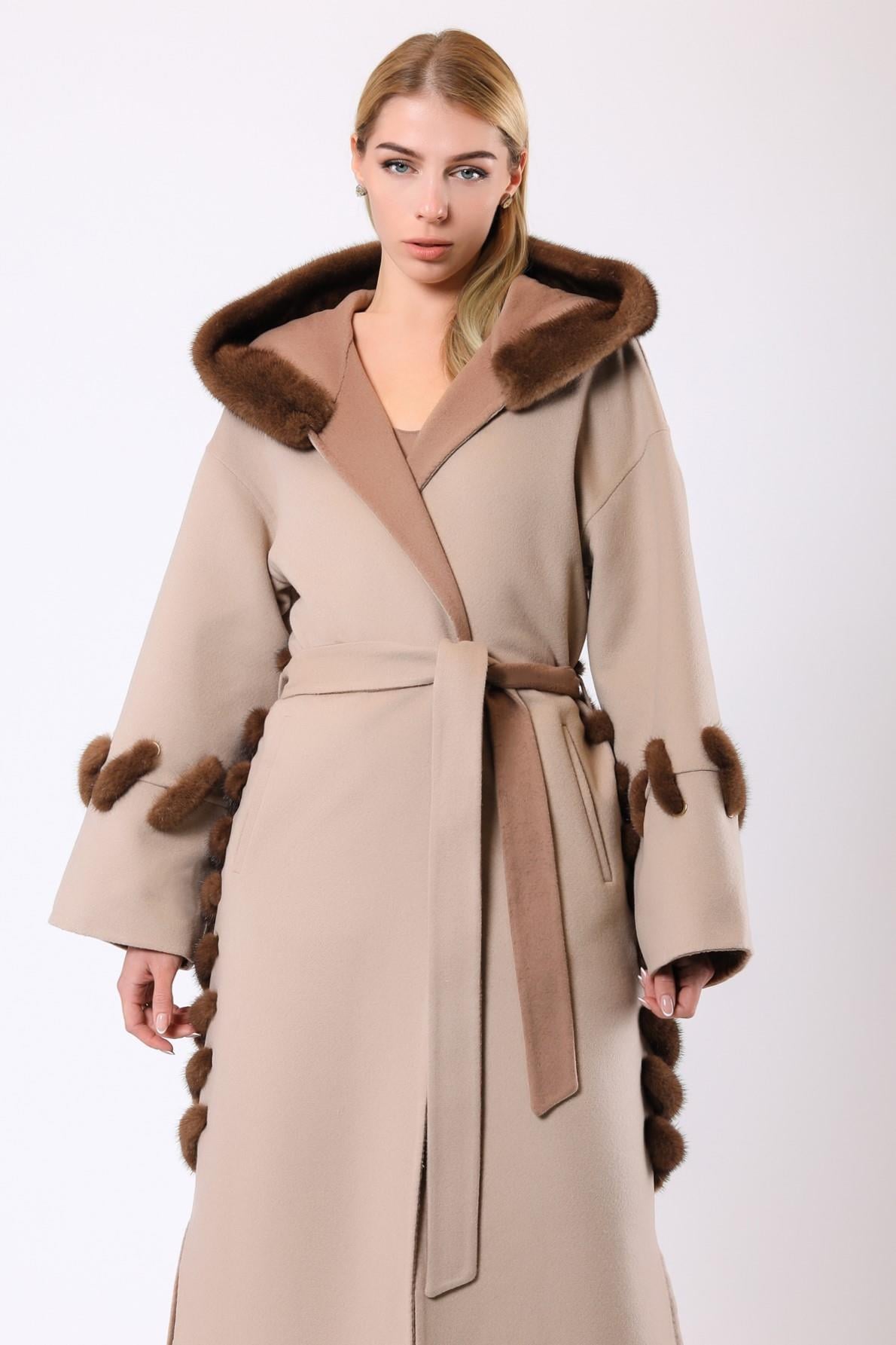 Beige Margaret Alpaca Wool Coat with Fur Trim, LC Leather Club