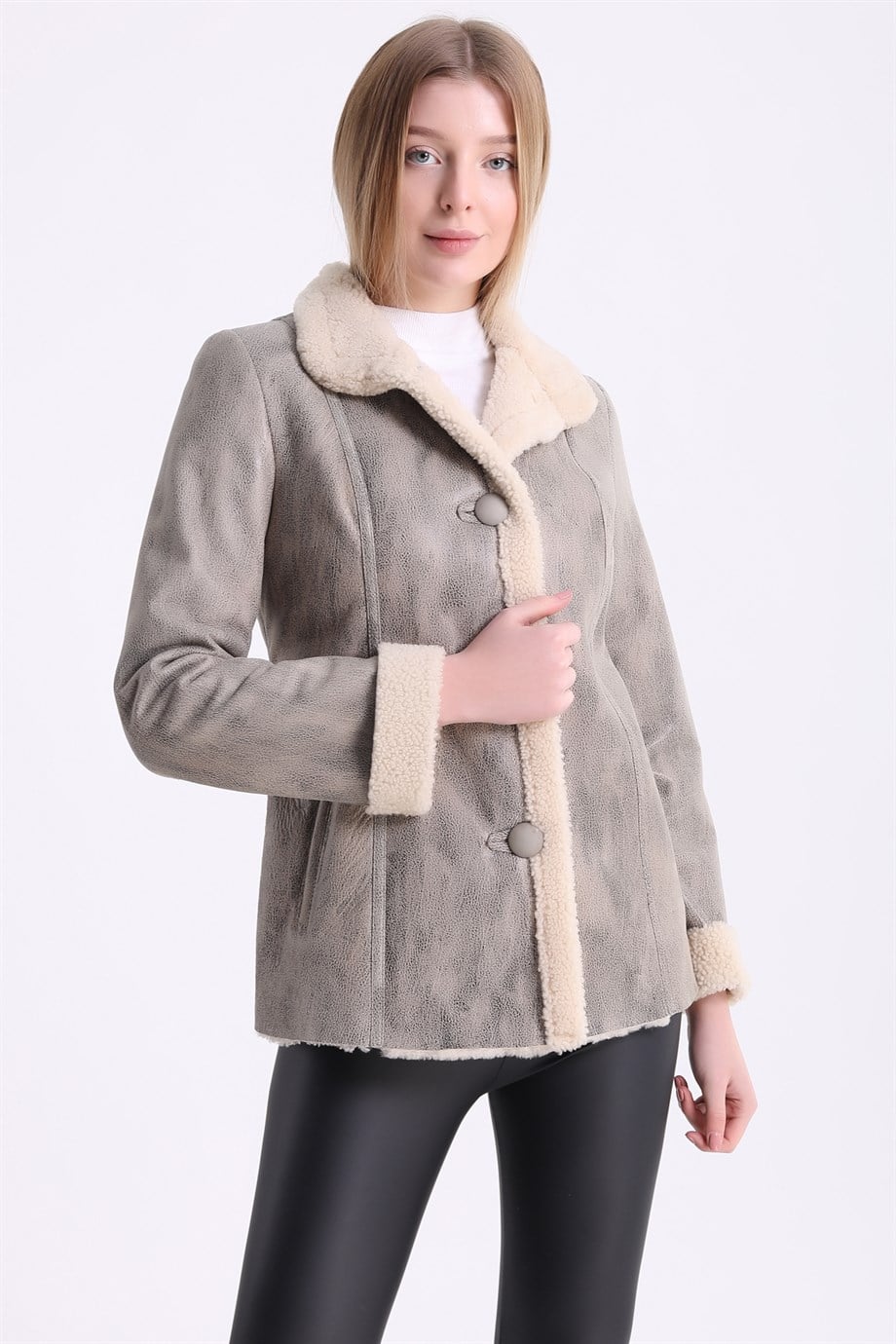 Beiger Merino-Pelzmantel, LC Leather Club