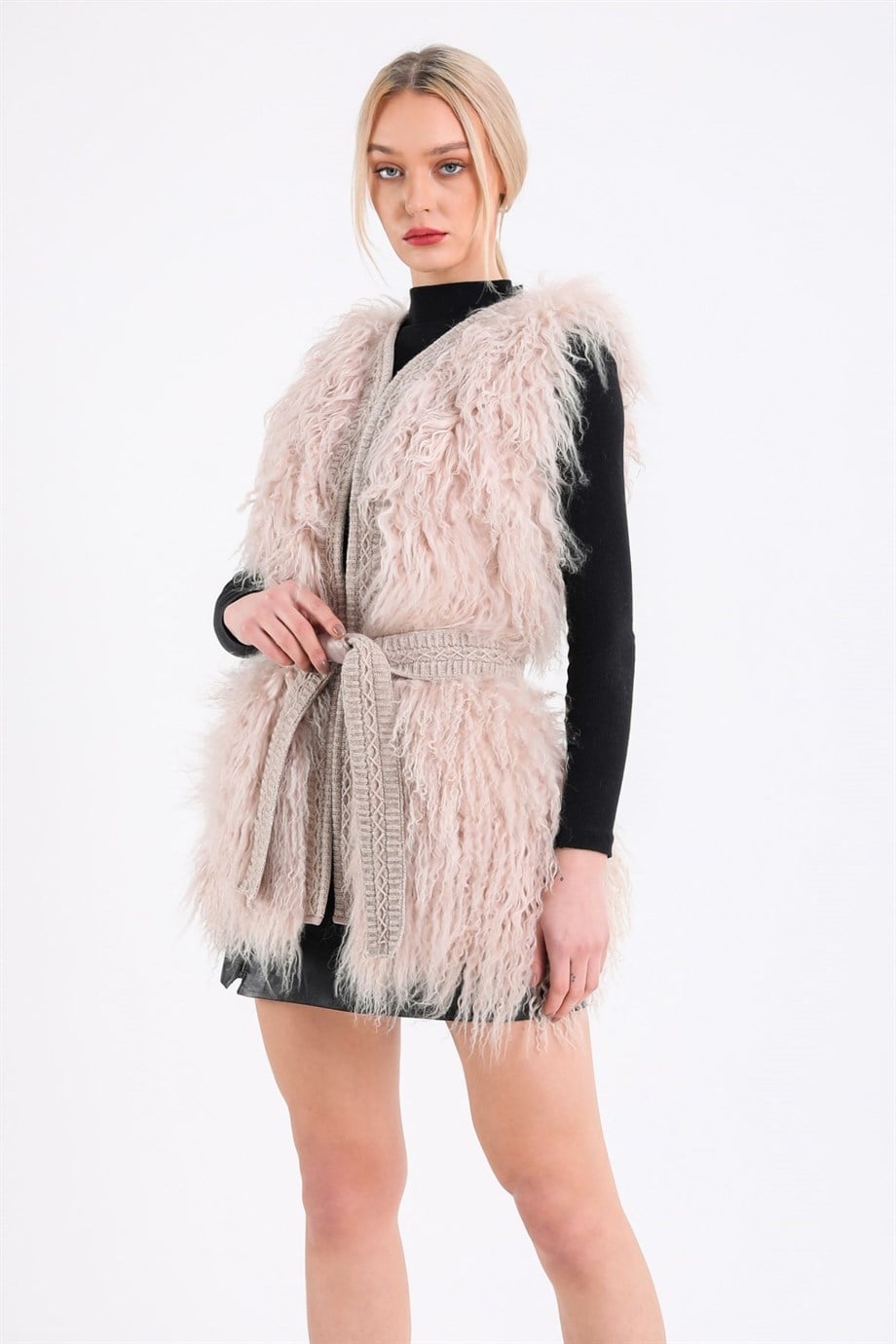 Gilet en laine mérinos beige, LC Leather Club