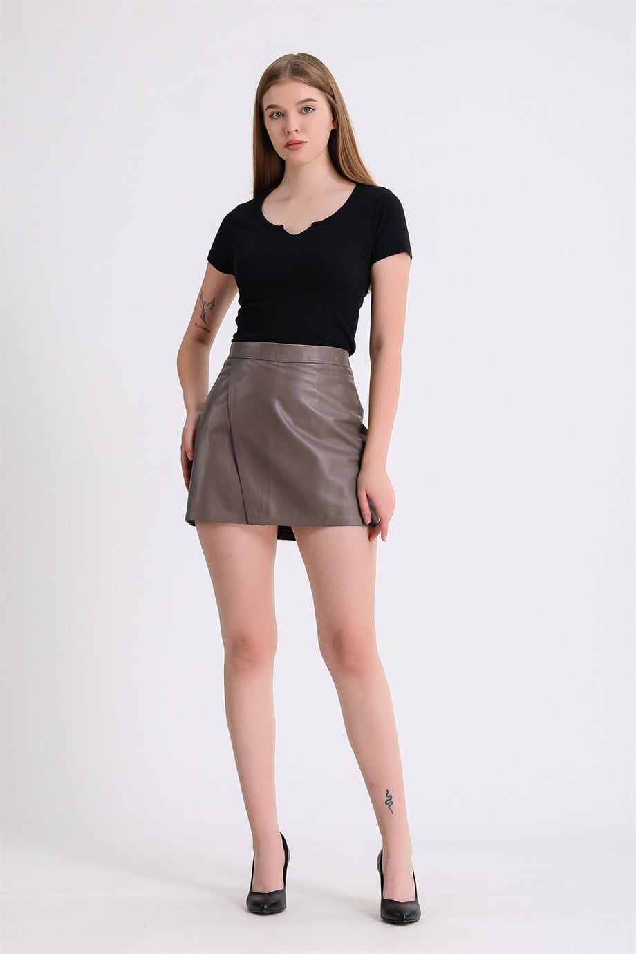 Mini jupe cuir beige, LC Leather Club