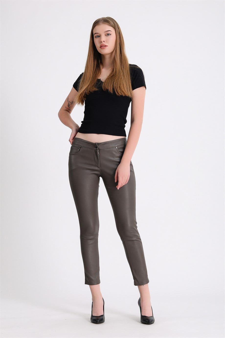 Bej Stretch Deri Pantolon, LC Leather Club