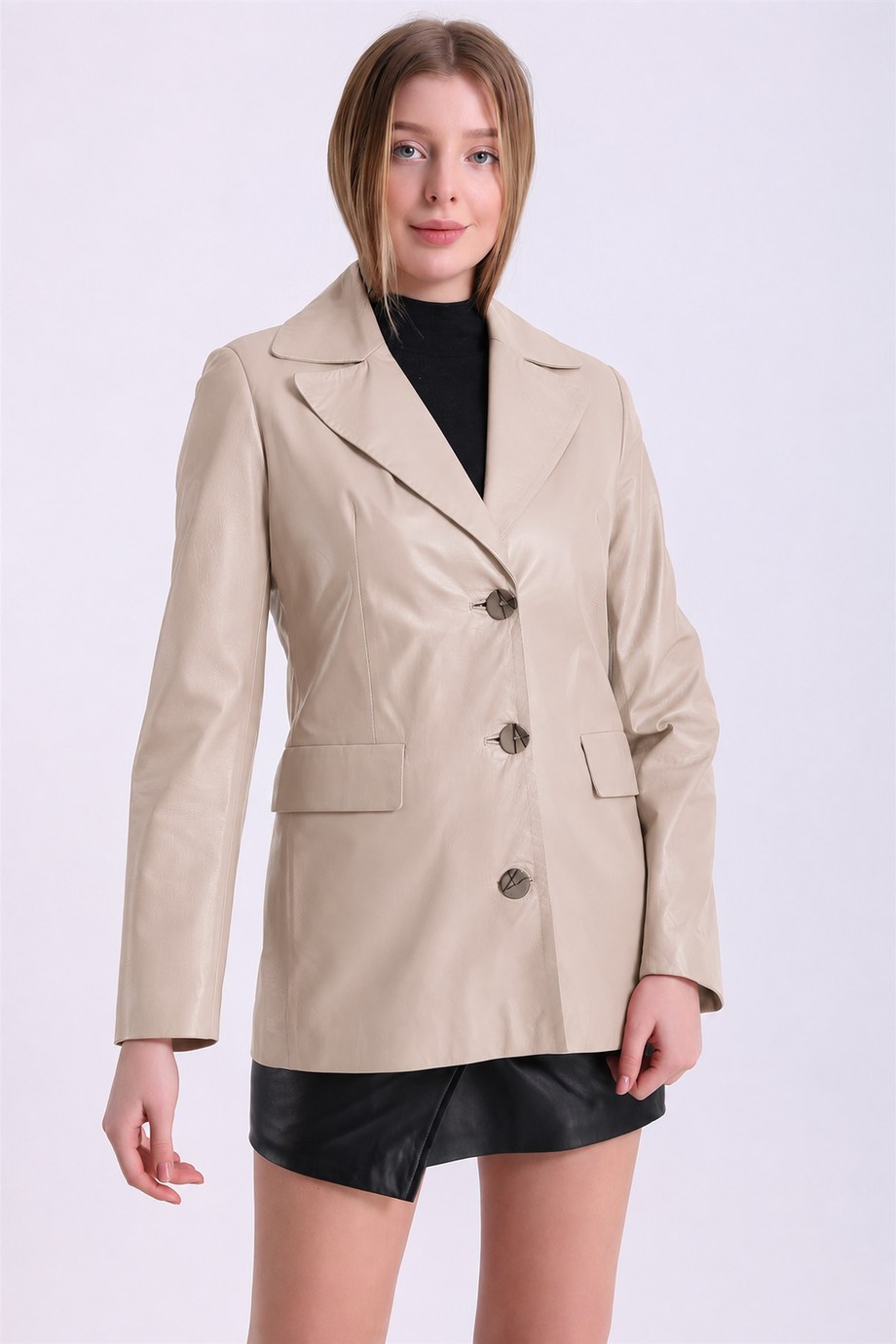 Bej Uzun Blazer Deri Ceket, LC Leather Club
