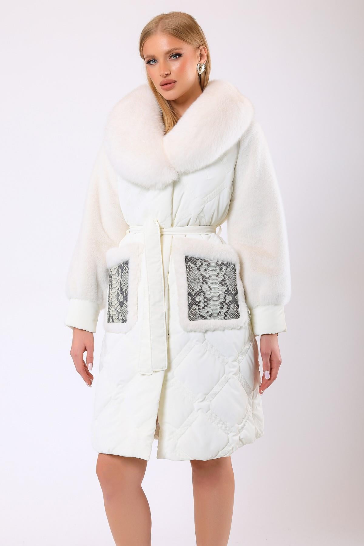Doudoune Alexandra en laine blanc avec garniture en fourrure, LC Leather Club