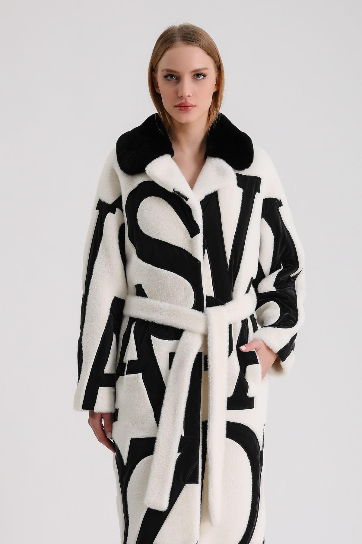 Manteau en laine blanc avec garnitures en rex Bad Love, LC Leather Club