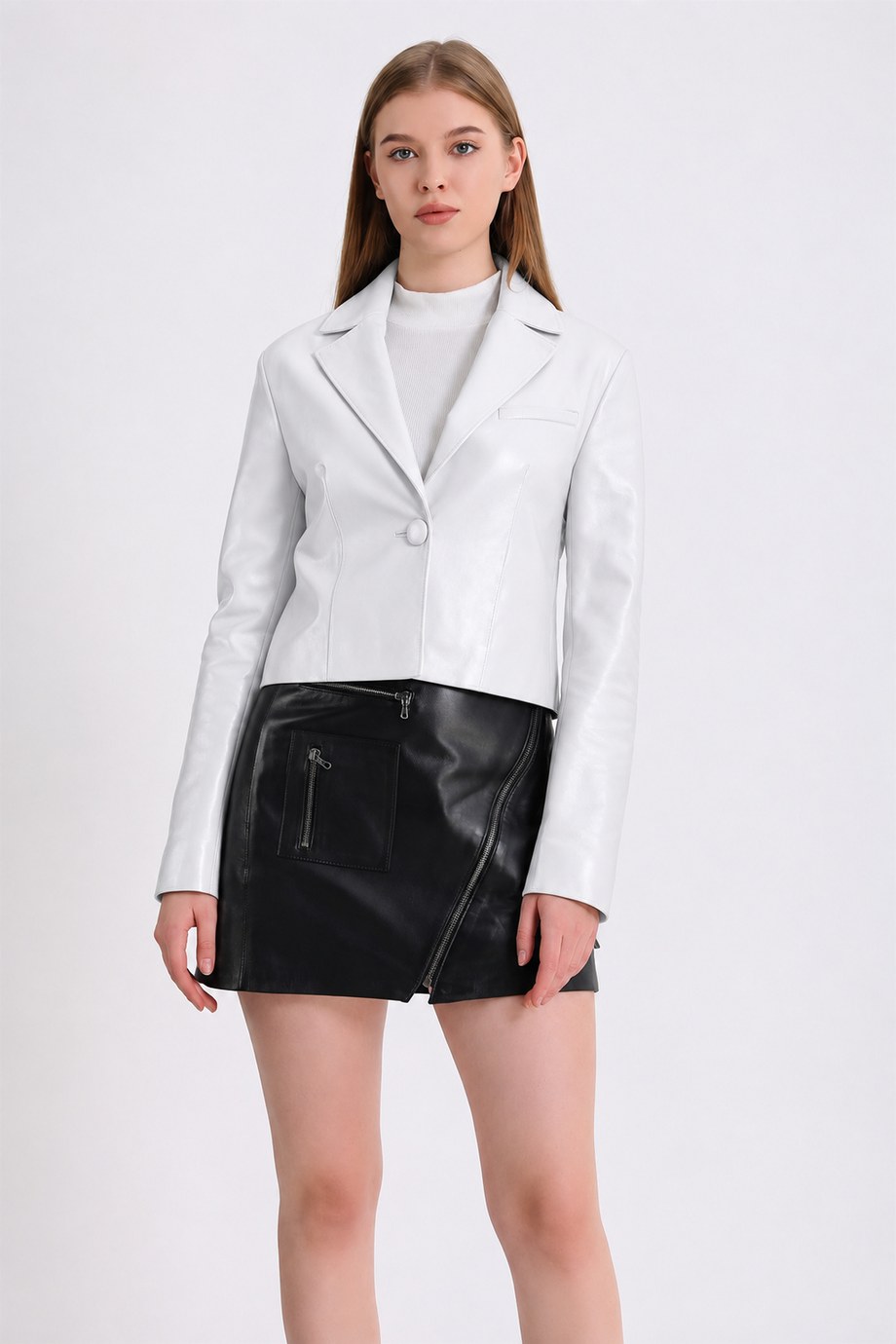 Beyaz Blazer Deri Ceket, LC Leather Club