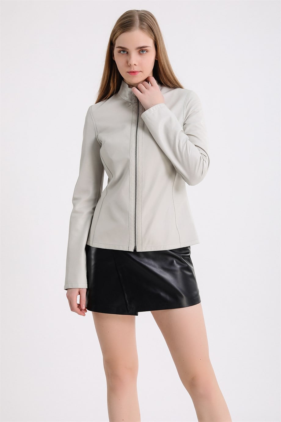 Witte omkeerbare leren jas, LC Leather Club