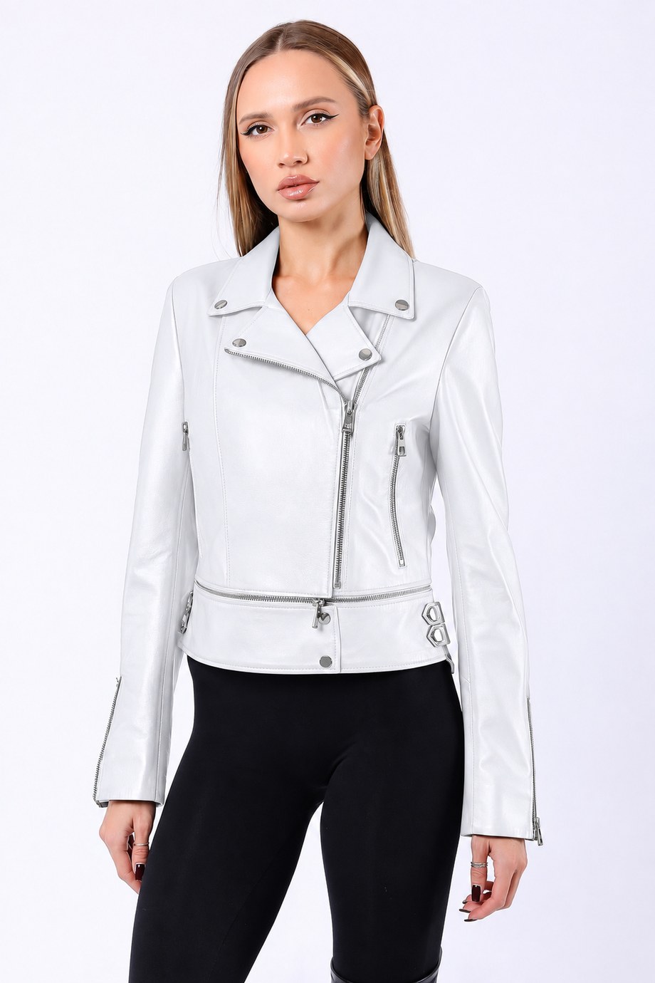 Beyaz Fonksiyonel Hakiki Deri Ceket, LC Leather Club