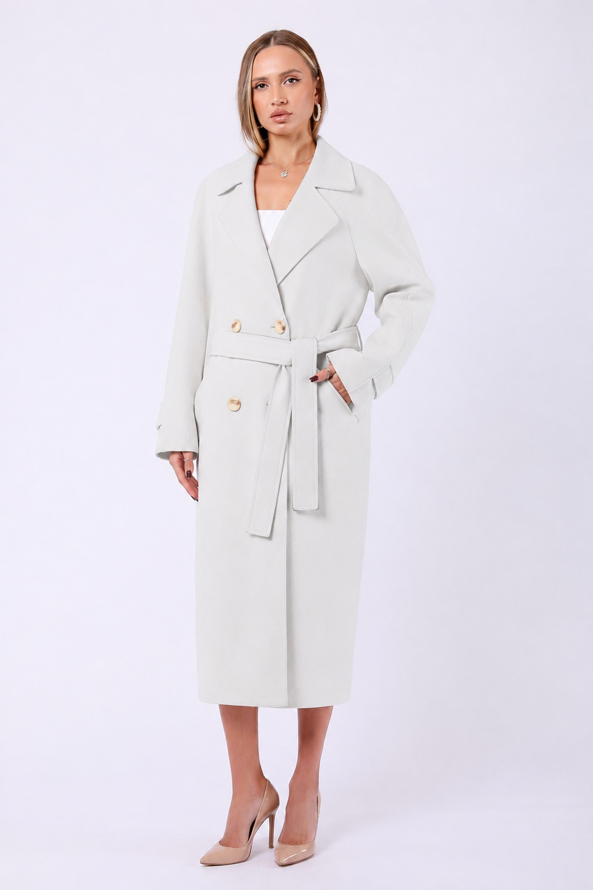 Manteau en cachemire véritable blanc, LC Leather Club
