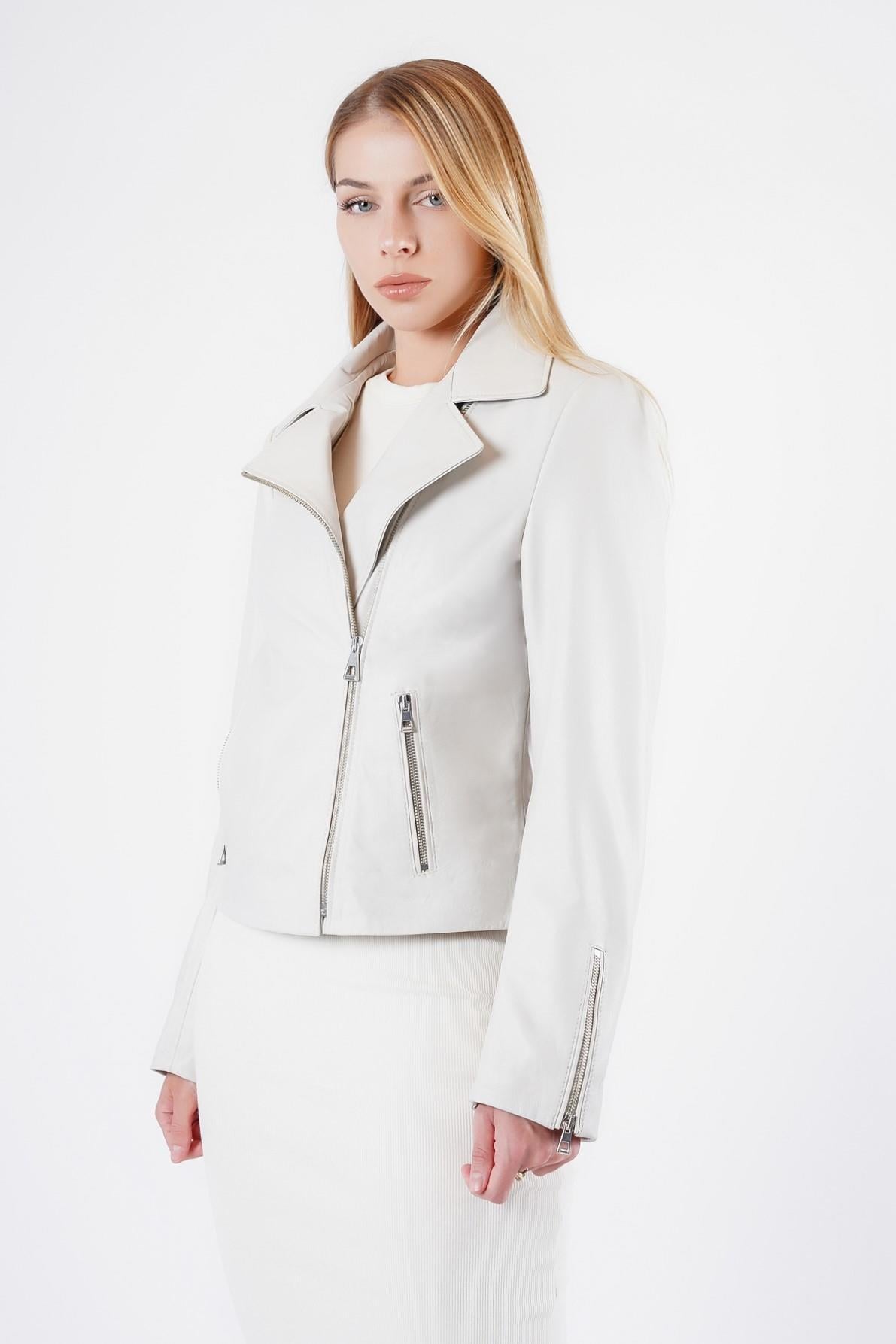 Veste en cuir blanc Croisée, LC Leather Club