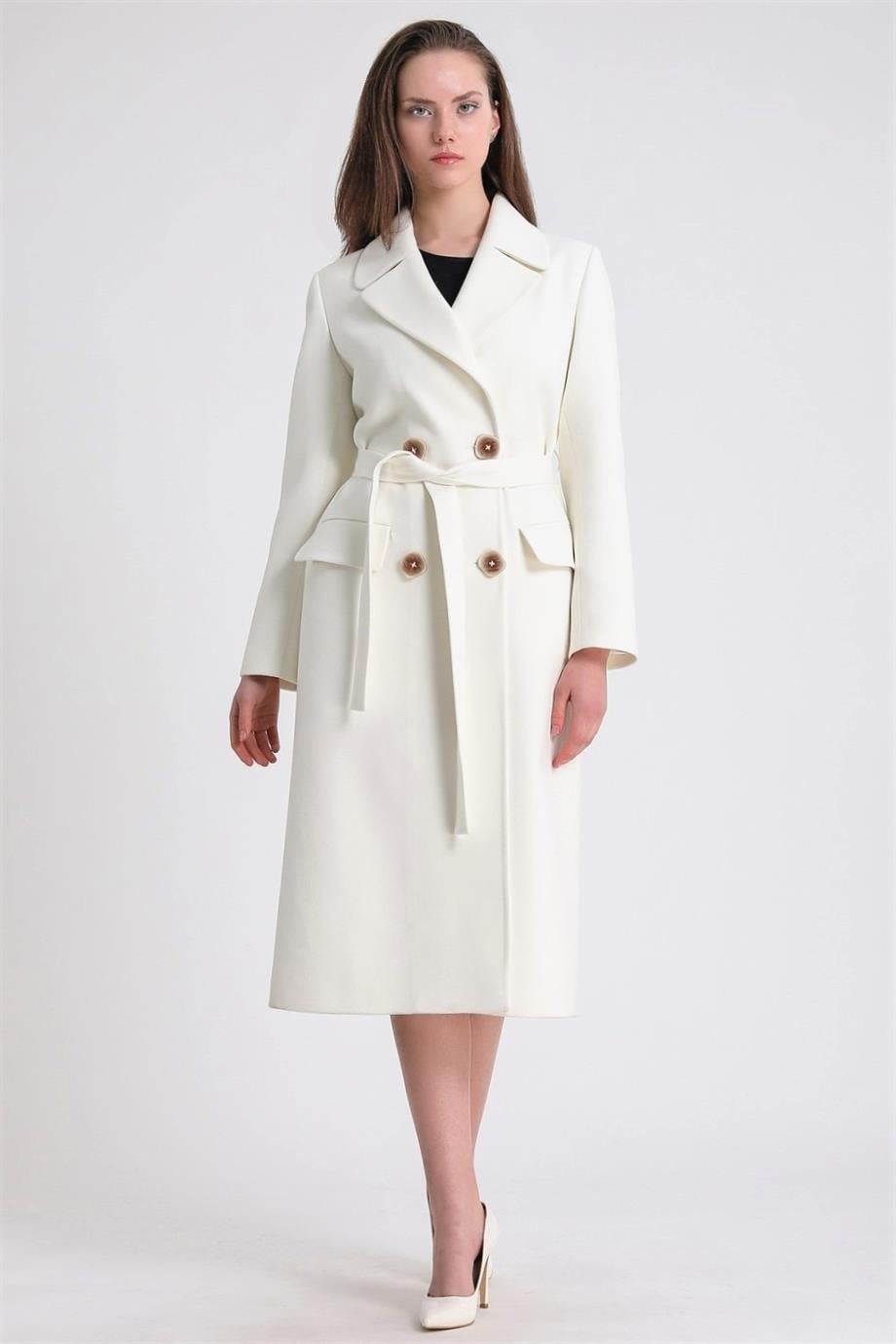 Manteau en cachemire blanc croisé, LC Leather Club