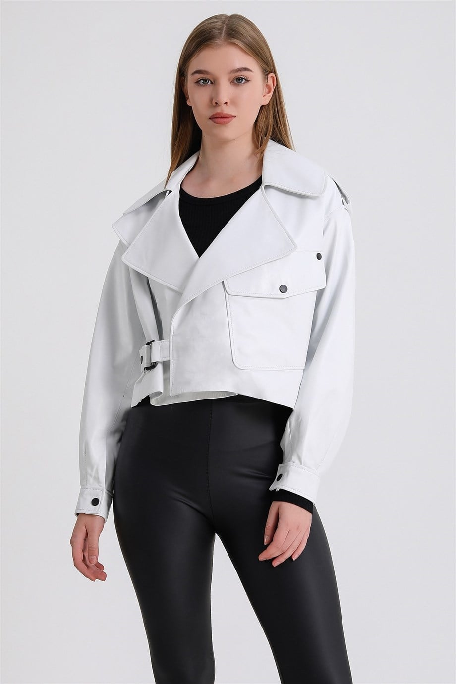 Veste en cuir blanche oversized, LC Leather Club