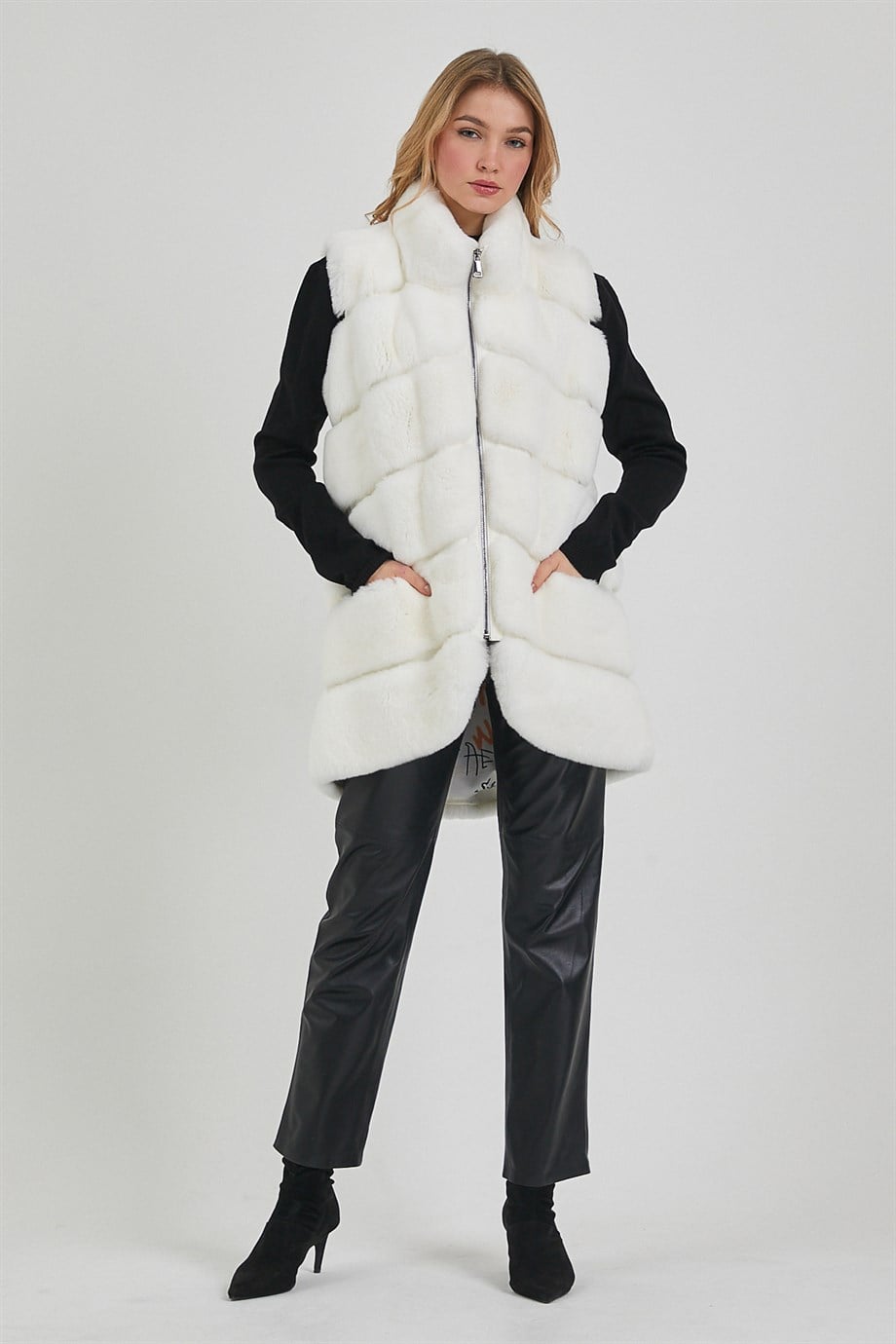 Gilet en fourrure de rex blanc, LC Leather Club