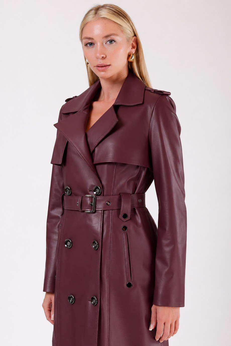 Bordo Celine Hakiki Deri Trench Kaban, LC Leather Club