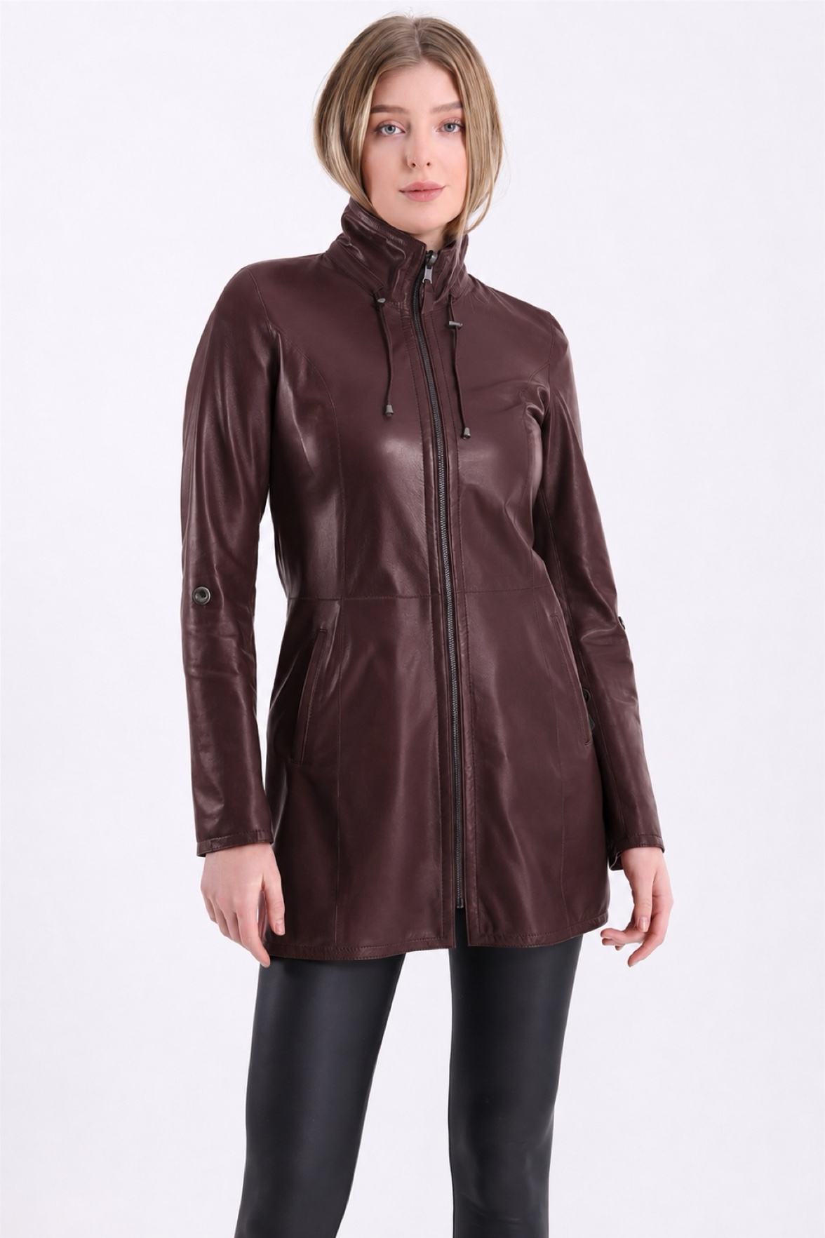 Veste en cuir bordeaux réversible, LC Leather Club