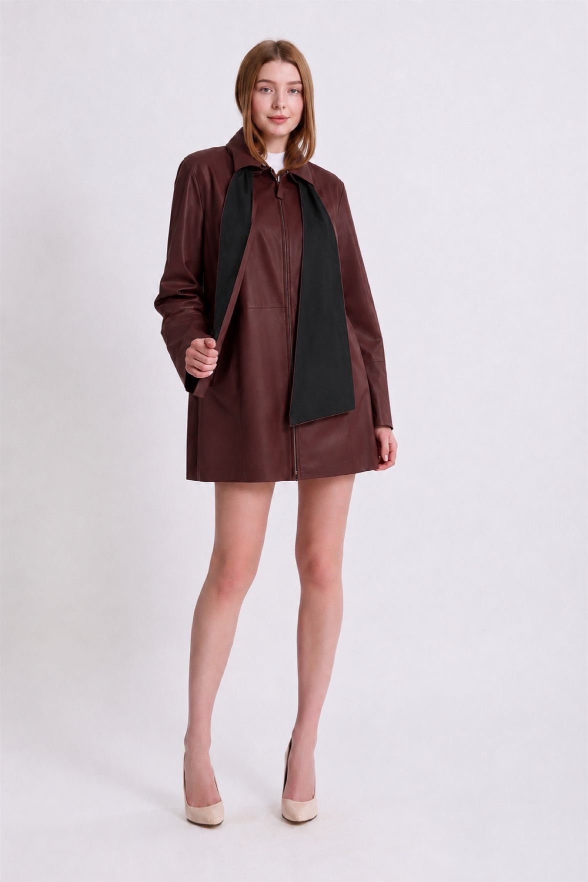 Manteau en cuir réversible bordeaux, LC Leather Club