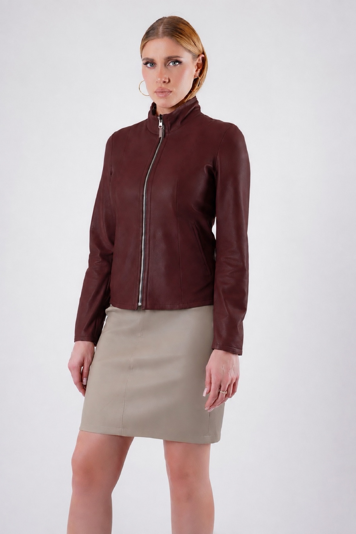 Veste en cuir bordeaux réversible, LC Leather Club