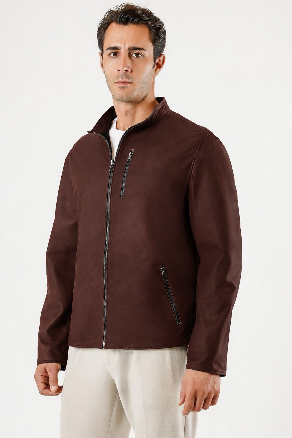 Veste en cuir bordeaux réversible, LC Leather Club