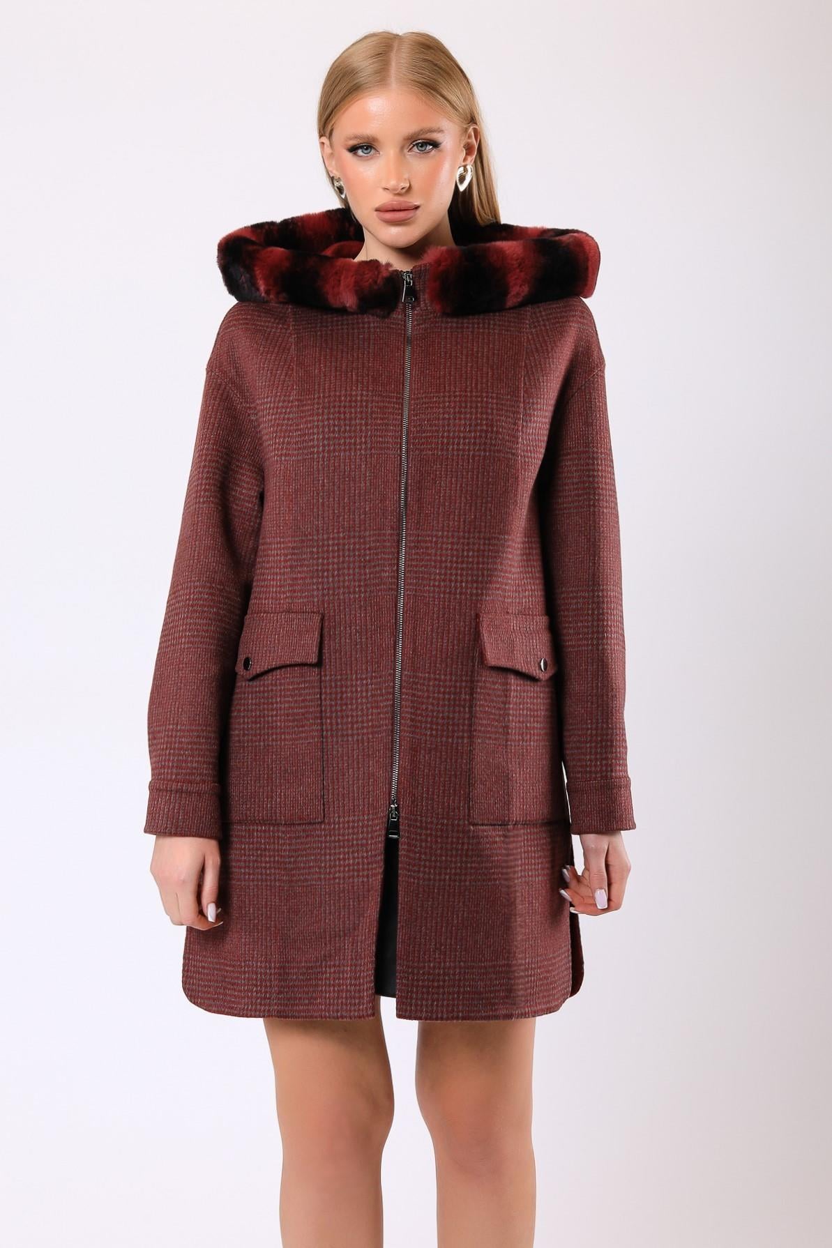 Manteau en cachemire bordeaux Gloria avec détail fourrure, LC Leather Club
