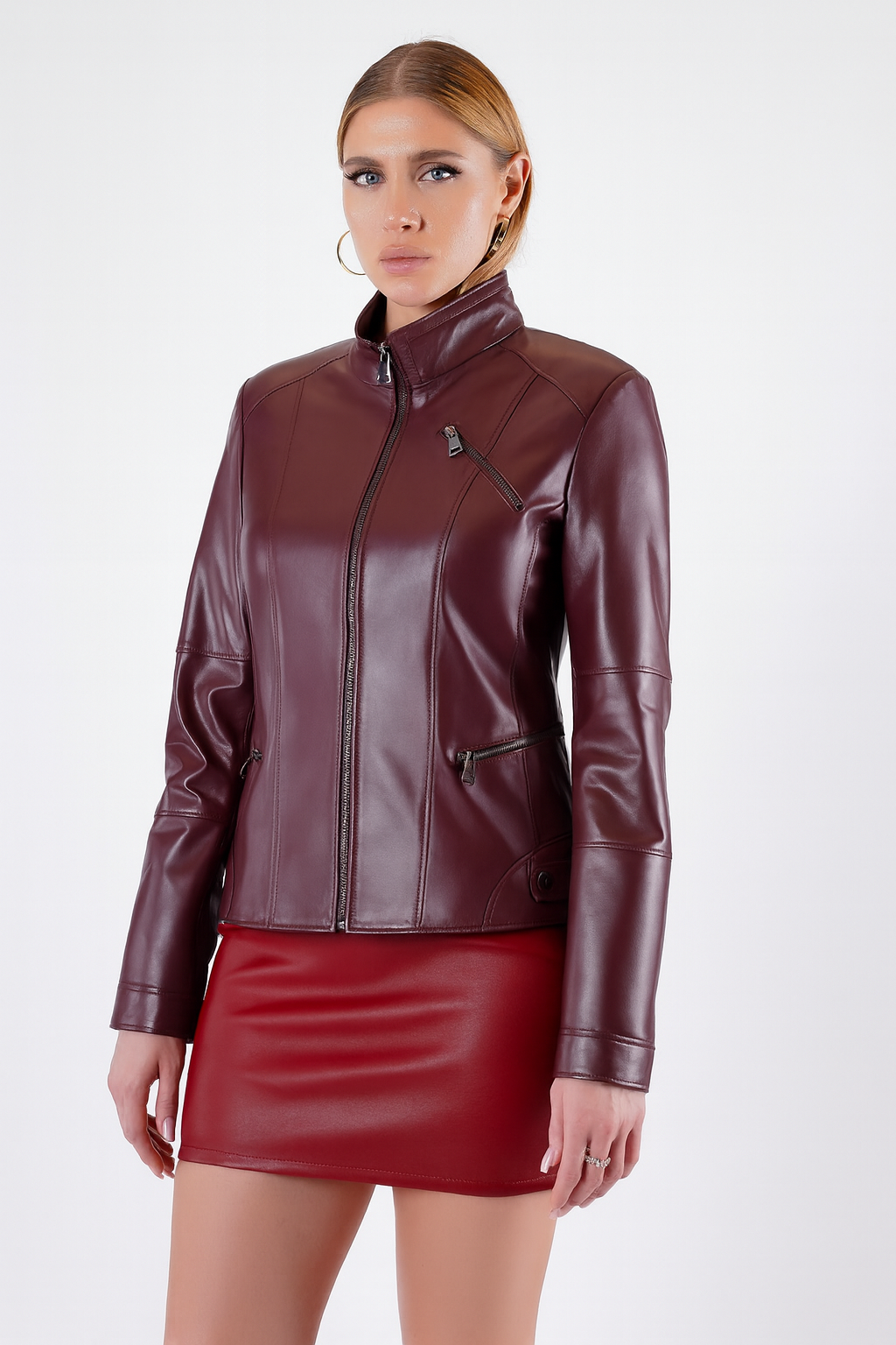Veste en cuir bordeaux, LC Leather Club