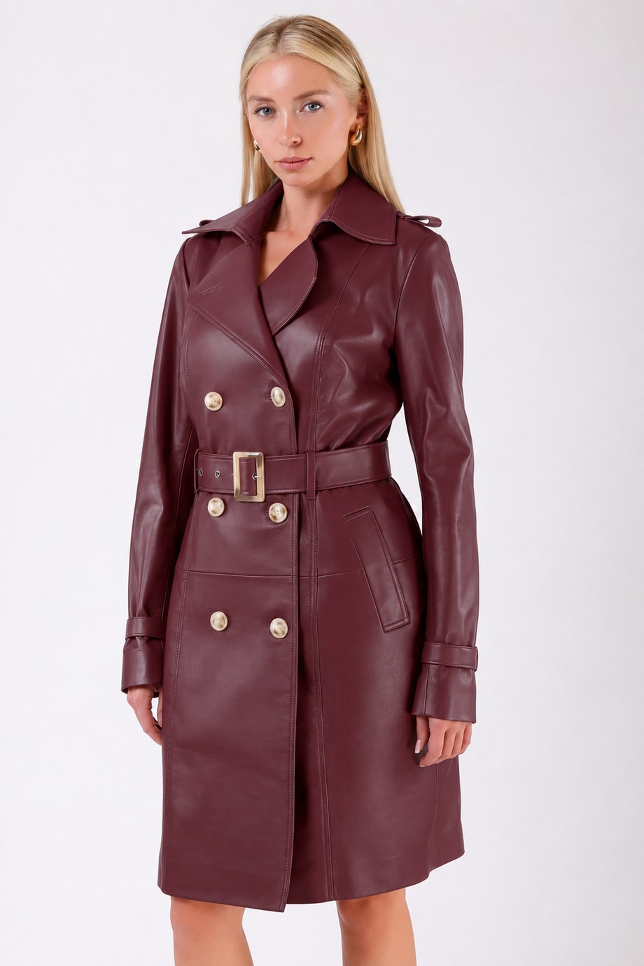 Bordo Hakiki Deri Trench Kaban, LC Leather Club