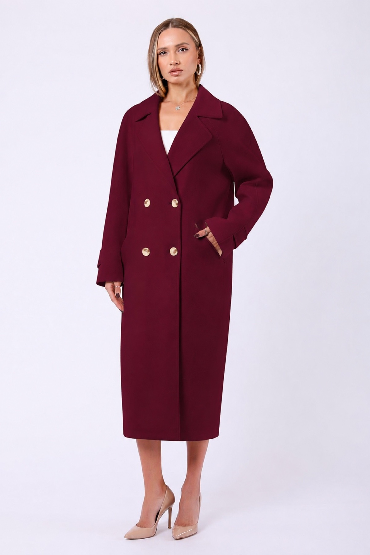 Manteau Katherine en pur cachemire bordeaux, LC Leather Club