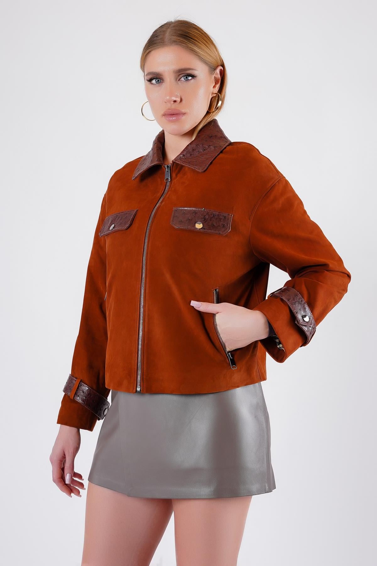 Veste en daim bordeaux et rouge, LC Leather Club