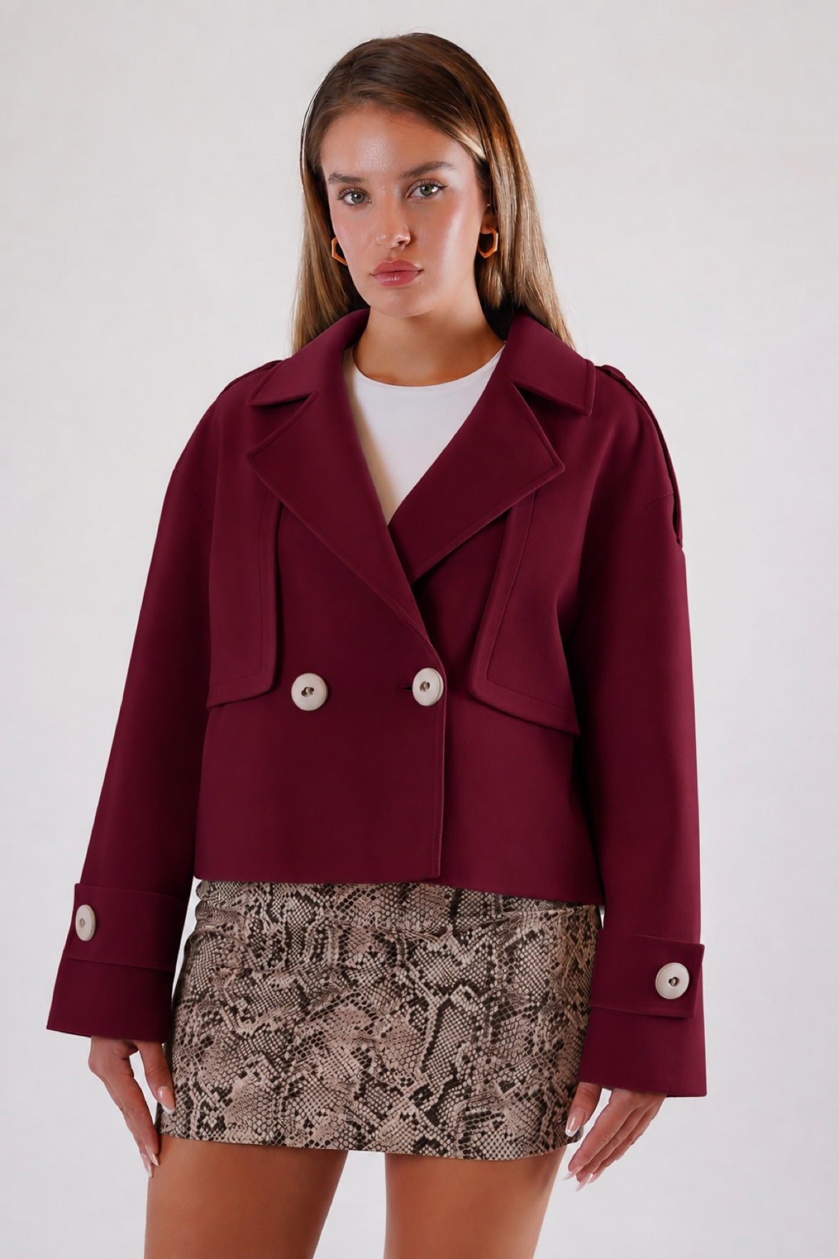 Manteau en cachemire bordeaux oversize, LC Leather Club