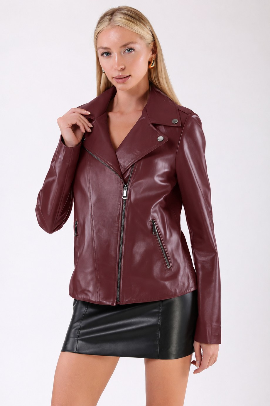 Bordo Uzun Kruvaze Deri Ceket, LC Leather Club