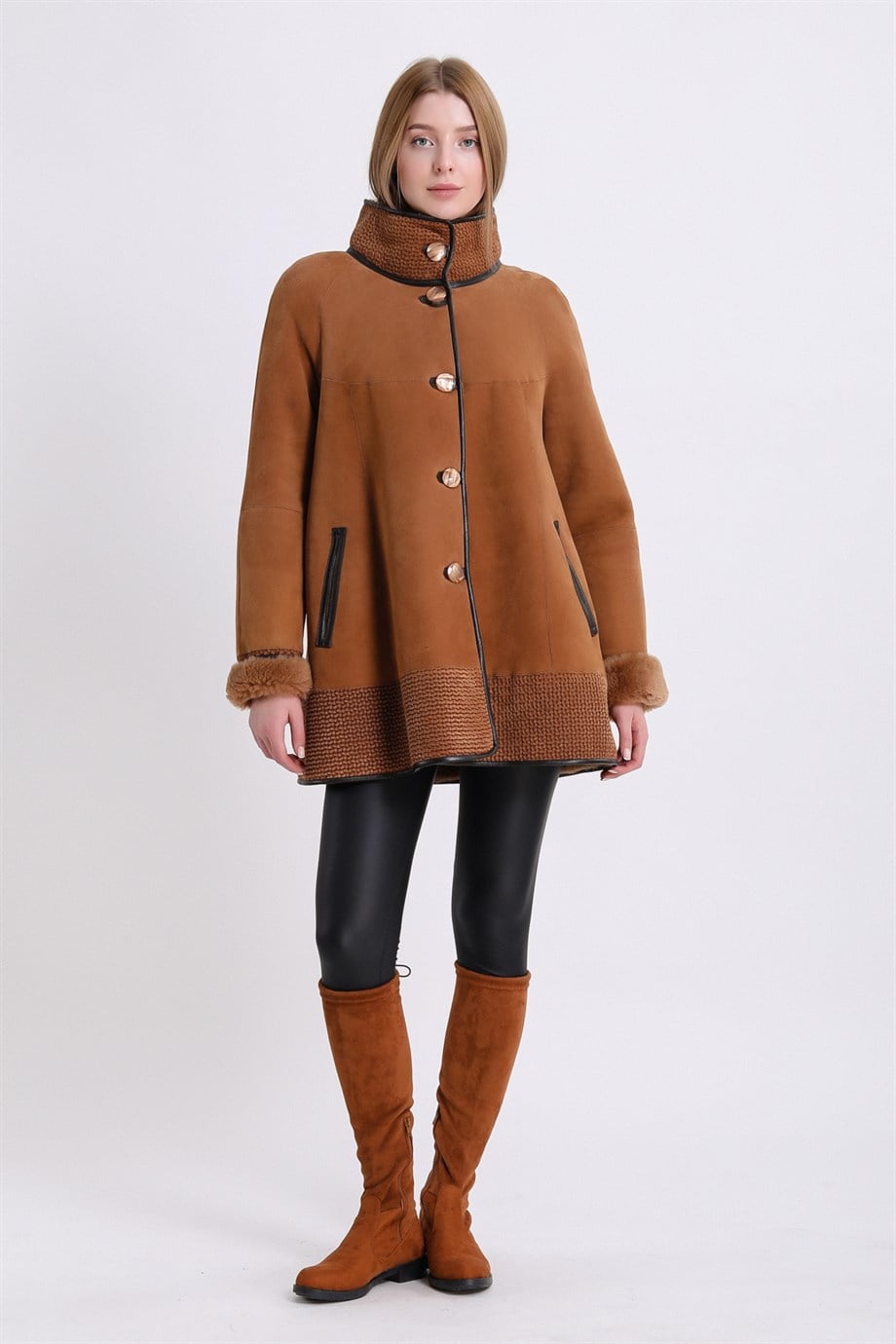 Camel Reversible Lamb Fur Coat, LC Leather Club