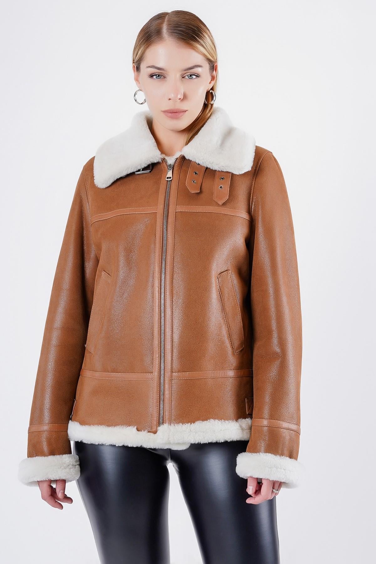 Manteau en fourrure camel et brun, LC Leather Club