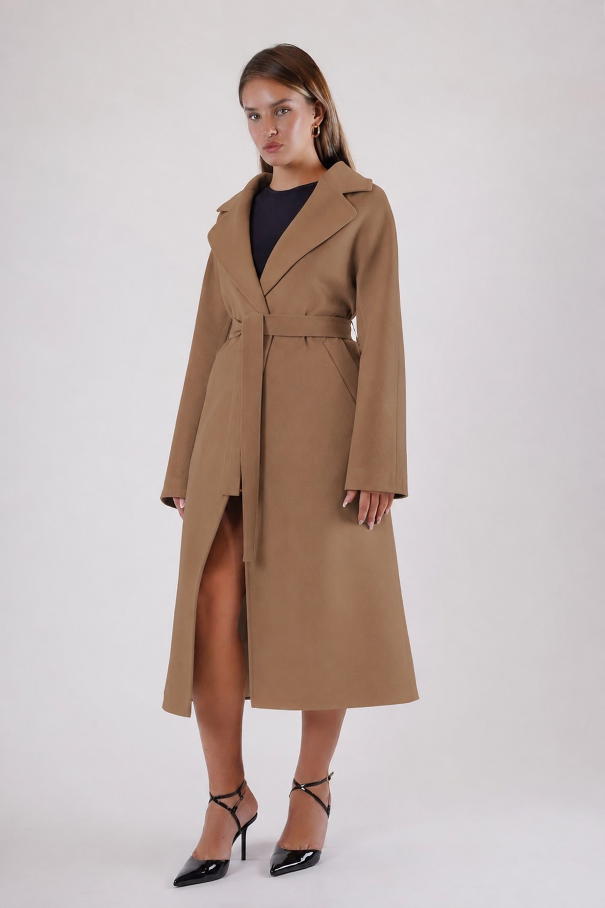 Manteau en cachemire camel, LC Leather Club
