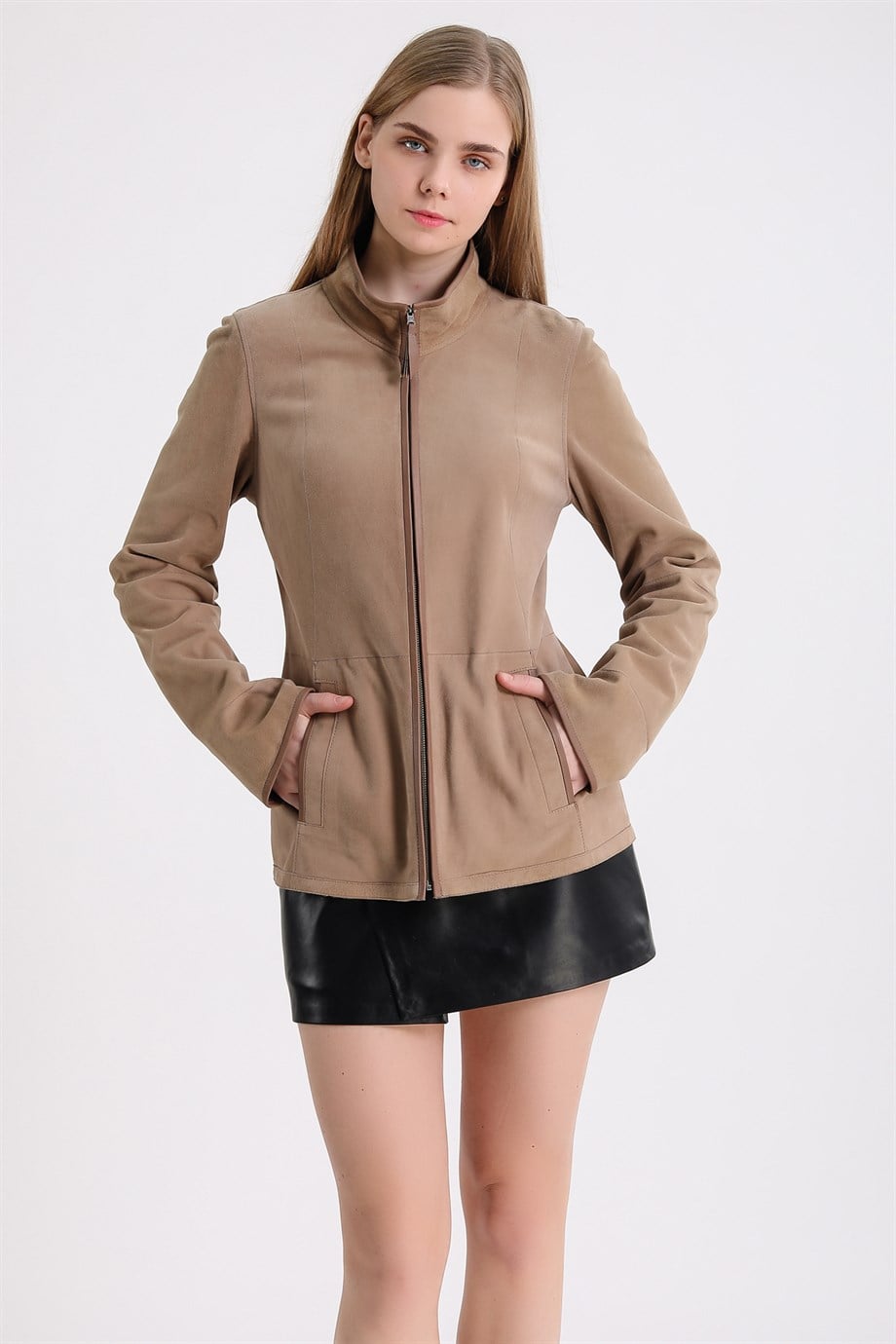 Veste en daim réversible camel et crème, LC Leather Club