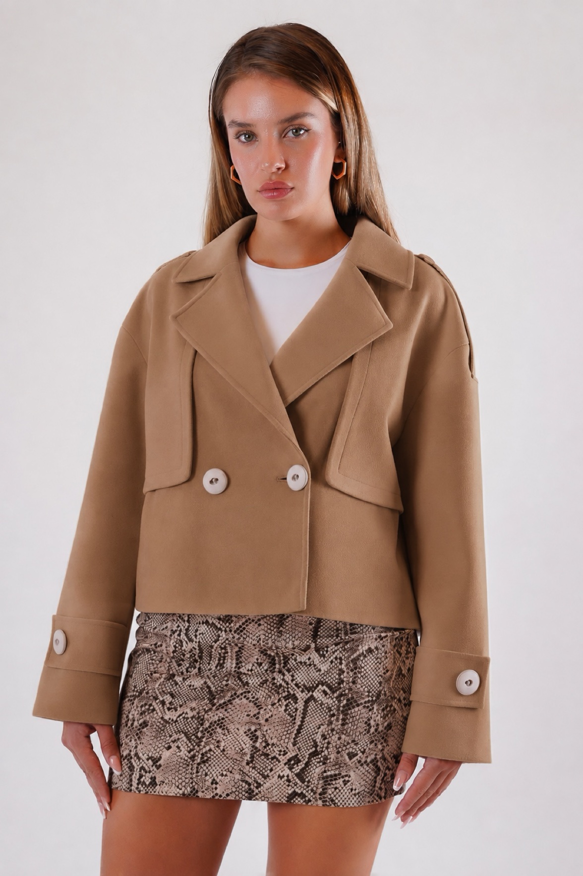 Manteau cachemire couleur chameau surdimensionné, LC Leather Club
