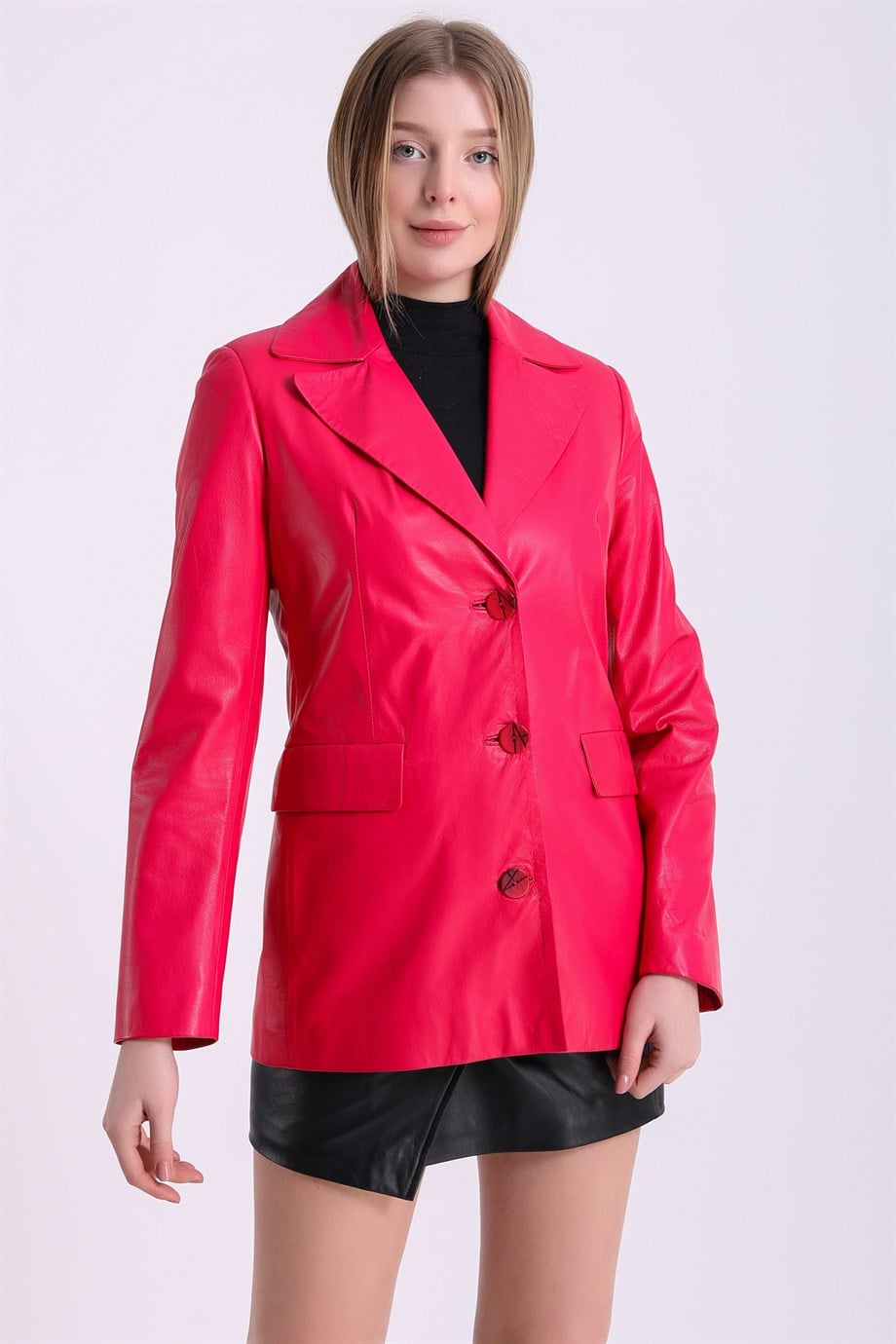 Veste en cuir fuchsia style blazer, LC Leather Club