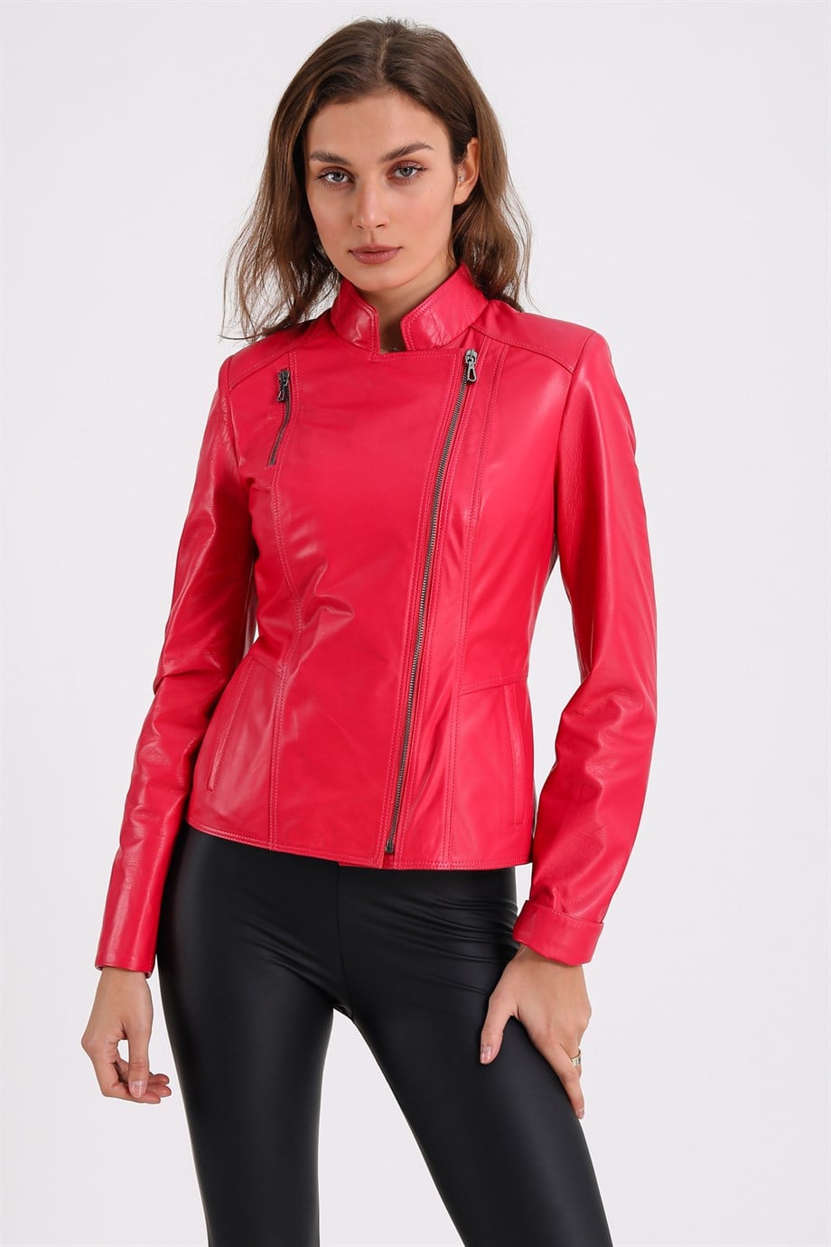 Veste en cuir fuchsia, LC Leather Club
