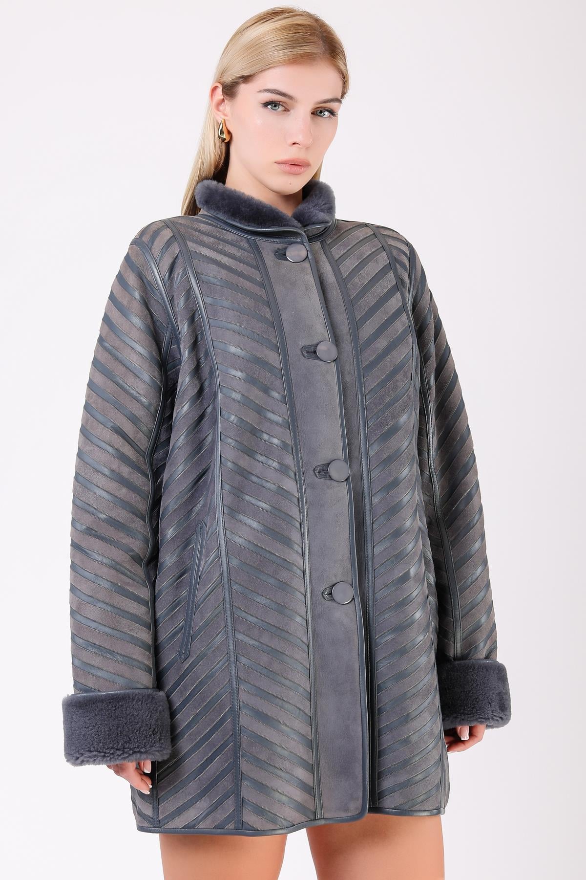 Sky Blue Reversible Fur Coat, LC Leather Club