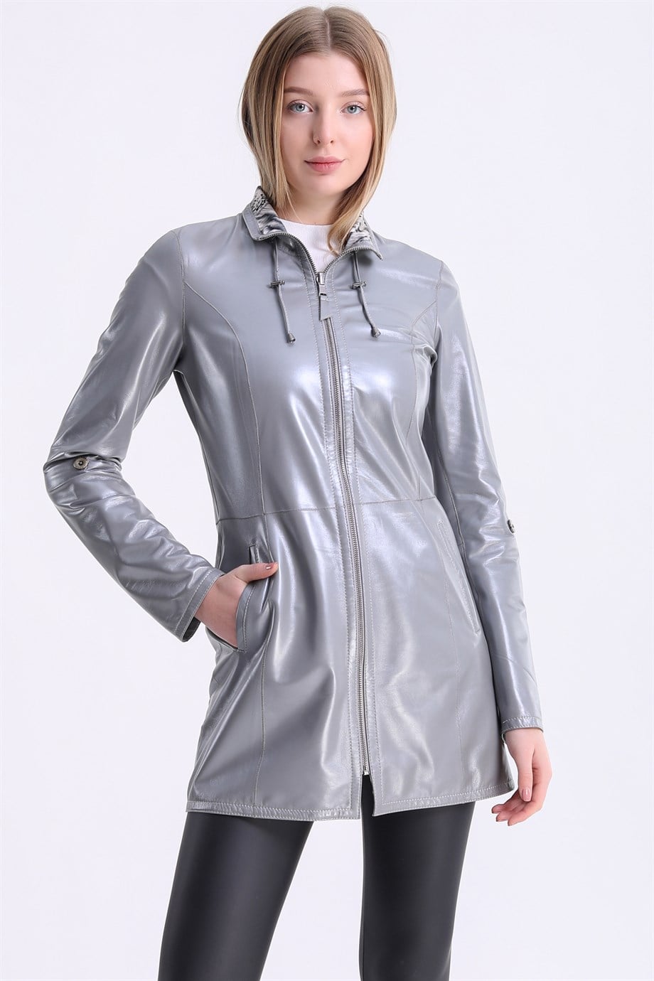 Veste en cuir gris réversible, LC Leather Club